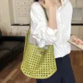 Groene geweven emmertas, vintage dames schoudertas, stijlvolle modieuze zomer handtas. - Groen
