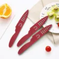 Stainless steel portable fruit knife set with red protective sheath, sharp & convenient for picnic. - Red