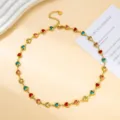 Korean style colorful glass rhinestone heart stainless steel gold plated candy necklace for women - Necklace / Colorful
