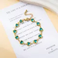 Gold plated stainless steel blue heart rhinestone bracelet candy color elegant women jewelry item - Bracelet / Blue
