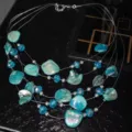 Multi-layer irregular shell crystal beaded necklace for women vacation style detail - Blue