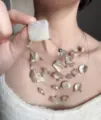 Multi-layer seashell crystal necklace, unique irregular mother of pearl design. - Beige
