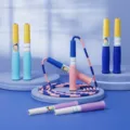 Kinder Perlen Seilspringen Weich Kunststoff Segmente Schüler Sport Training Fitness Gerät - Gummierter Griff + Namensaufkleber-Modell (Standard-Farbmischung)