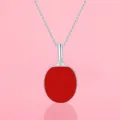 S925 Silber Tischtennis Schläger Halskette Anhänger Sport Stil Schlüsselbein Kette Geschenk - 925 Silber 40+5cm Kette / Rot Schwarz Platin Klein