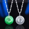 S925 Sterling Silber Sicherheitschnalle Gruen Weiss Chalcedon Halskette Damen Modischer Schmuck - Anhänger Ohne Kette (Stil 2 Pingan Schnalle 23mm) / 925 Silber (Weißer Chalcedon)