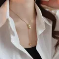Stainless steel 18K gold plated geometric heart pendant Y necklace for daily wear. - Adjustable Heart Tag Necklaces / Gold
