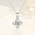 Elegant S925 silver four leaf clover pendant necklace with sparkling cubic zirconia stones. - Pendant Only (Without Chain) / 925 Silver / White Stone