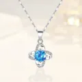 Elegant S925 sterling silver four leaf clover necklace with blue crystal pendant for women - Pendant Only (Without Chain) / 925 Silver / Blue Zirconia