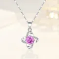 Silver four-leaf clover pendant necklace featuring a stunning pink center gemstone and delicate chain. - Pendant Only (Without Chain) / 925 Silver / Pink Stone Color