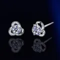 S925 Sterling Silver Moissanite Three-Leaf Clover Stud Earrings Elegant Women Fashion Jewelry - 925 Silver / 0.5 Carat / White Gold