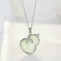 S925 silver natural jade gourd pendant necklace, elegant vintage style clavicle chain jewelry. - 925 Silver / White Gold