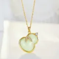 S925 sterling silver gold plated natural jade gourd pendant necklace elegant jewelry for women - 925 Silver / Gold