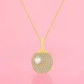 Vergoldete Tischtennis Schlaeger Halskette mit funkelnden Zirkonia Perlen Anhaenger fuer Damen - 925 Silber 40+5cm Kette / Strass Gold Klein