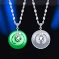 S925 Sterlingsilber Friedensschnalle Gruen Weiss Chalcedon Anhaenger Halskette Damen - Anhänger Ohne Kette (Stil 3 Pingan Schnalle 23mm) / 925 Silber (Weißer Chalcedon)
