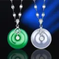 S925 Silber Gruen Weiss Chalcedon Donut Anhaenger Halskette Chinesischer Stil Schmuck - Anhänger Ohne Kette (Stil 4 Pingan Schnalle 20mm) / 925 Silber (Weißer Chalcedon)