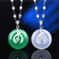S925 Silber Grün Weiß Chalcedon Amulett Anhänger Halskette Mode Damen Schmuck Geschenk - Anhänger Ohne Kette (Stil 6 Pingan Schnalle 20mm)