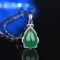 Grüner Achat Tropfen Anhänger Halskette S925 Sterling Silber Modeschmuck Damen Chic - Stil 1 Grüner Chalcedon Anhänger Ohne Kette / 925er Silber