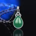 Grüner Achat Chalcedon Tropfen Anhänger Halskette s925 Silber Modeschmuck für Frauen - Stil 3 Grüner Chalcedon Anhänger Ohne Kette / 925er Silber