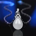 S925 Sterlingsilber weisser Chalcedon Tropfen Anhanger Halskette elegante Damen Schmuck - Stil 3 Weißer Chalcedon Anhänger Ohne Kette / 925er Silber