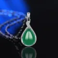 Grüner Achat Tropfen Anhänger Halskette in S925 Silber, elegante Jade Schmuck Variante. - Stil 4 Grüner Chalcedon Anhänger Ohne Kette / 925er Silber