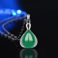 Grüner Achat Chalcedon Tropfen Anhänger Halskette S925 Sterling Silber Eleganter Schmuck - Stil 5 Grüner Chalcedon Anhänger Ohne Kette / 925er Silber