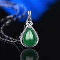 S925 Silber grüne Chalcedon Wassertropfen Anhänger Halskette elegante Schmuck Variante - Stil 7 Grüner Chalcedon Anhänger Ohne Kette / 925er Silber