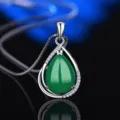 Grüner Achat Tropfen Anhänger Halskette in s925 Silber für Damen Mode Schmuck. - Stil 8 Grüner Chalcedon Anhänger Ohne Kette / 925er Silber