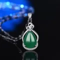 Grüner Achat Tropfen Anhänger Halskette S925 Silber Elegante Mode Schmuck Geschenk Damen - Stil 9 Grüner Chalcedon Anhänger Ohne Kette / 925er Silber