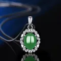 S925 Sterlingsilber grüne Chalcedon Halskette elegante Zirkonia Anhänger Damen Schmuck - Stil 12 Grüner Chalcedon Anhänger Nur (Ohne Kette) / 925er Silber / Grün
