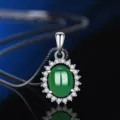 Elegante silberne grüne Achat Anhänger Halskette, Sterlingsilber Schmuck Accessoire. - Stil 13 Grüner Chalcedon Anhänger Nur (Ohne Kette) / 925er Silber / Grün