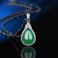 Grüner Achat Chalcedon Tropfen Anhänger Halskette in S925 Sterlingsilber Variante. - Stil 15 Grüner Chalcedon Anhänger Nur (Ohne Kette) / 925er Silber / Grün