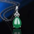 Grüner Achat Tropfen Anhänger Halskette S925 Silber Elegante Mode Schmuck Zubehör Damen - Stil 16 Grüner Chalcedon Anhänger Ohne Kette / 925er Silber