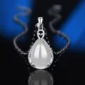 Sterling Silber Tropfen weißer Jade Anhänger Halskette für Damen eleganter Schmuck. - Stil 17 Weißer Chalcedon Anhänger Ohne Kette / 925er Silber