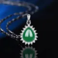 Grüner Achat Tropfen Anhänger Halskette in s925 Sterling Silber mit funkelndem Zirkonia. - Stil 19 Grüner Chalcedon Anhänger Ohne Kette / 925er Silber