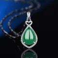 Grüner Achat Chalcedon Tropfen Anhänger Halskette S925 Sterlingsilber Elegantes Schmuckstück - Stil 21 Grüner Chalcedon Anhänger Ohne Kette / 925er Silber