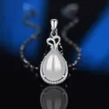 S925 Silber weiße Achat Chalcedon Tropfen Anhänger Halskette für Damen elegante Schmuck - Stil 22 Weißer Chalcedon Anhänger Ohne Kette / 925er Silber