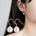 S925 Sterling Silber Perlen Ohrringe, elegantes Gold Haken Design mit weißem Perlen Anhänger. - Kurzer Stil / 8mm / Gold