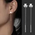 S999 Sterling Silber Kleeblatt Quaste Ohrringe Lange Kette Hängend Damenschmuck - Klee