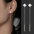 S999 Sterling Silber Kleeblatt Quaste Kette Ohrringe Elegant Minimalistischer Schmuck - Vierblättriges Kleeblatt