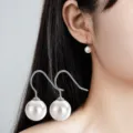 S925 Sterling Silber Perle Haken Ohrringe elegante minimalistische Ohrhänger Damen Schmuck - Kurzer Stil / 8mm / Weißgold