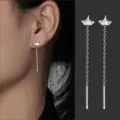 S999 Sterling Silber Ginkgo Blatt Quaste Ohrringe Elegante Lange Kette Ohrhänger Schmuck - Ginkgo