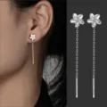 S999 Sterlingsilber Blume Ohrfaden Lange Quaste Ohrringe Minimalistischer Schmuck - Blume