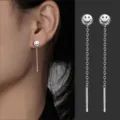 S999 reines Silber langes Quasten Ohrgehaenge mit laechelndem Gesicht minimalistischer Schmuck - Smiley