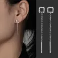 S999 Silber lange Quaste Ohrfaden minimalistische quadratische Ohrstecker fuer Damen Schmuck - Unregelmäßig