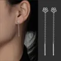 S999 Sterling Silber Lange Quaste Ohrringe für Damen Minimalistischer Silberschmuck - Hohle Blume