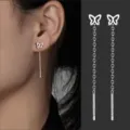 S999 Sterlingsilber Schmetterling Lange Quaste Kette Ohrringe Minimalistisch Schmuck - Hohler Schmetterling