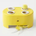 Interactive electronic cat toy cheese shape with feather and ball for pet entertainment. - Yellow