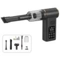 Cordless handheld car vacuum cleaner and 5-in-1 air pump with digital display and attachments. - Black (HB-805)