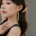 Boucles d'oreilles longues glands scintillantes argent sterling 925, fil d'oreille. - Style Gland Double Couche / 1 Paire/Paquet / Plaqué or