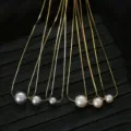 S925 Sterlingsilber Einzelperle Halskette für Damen, elegante minimalistische Schmuckkette. - 10mm Hanfgrau Künstliche Perle / Gold